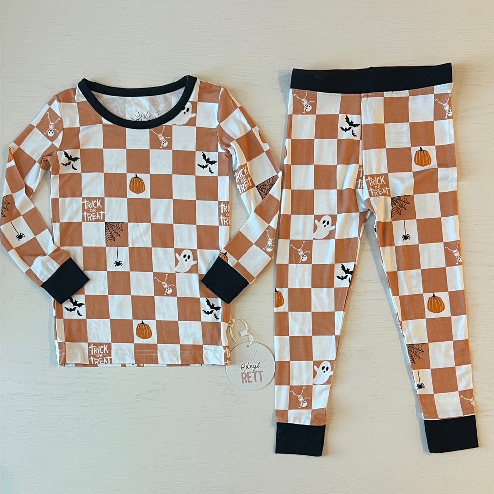 🎃 Riley & Rett Bamboo Halloween Checkerboard Pajamas 2T 4T